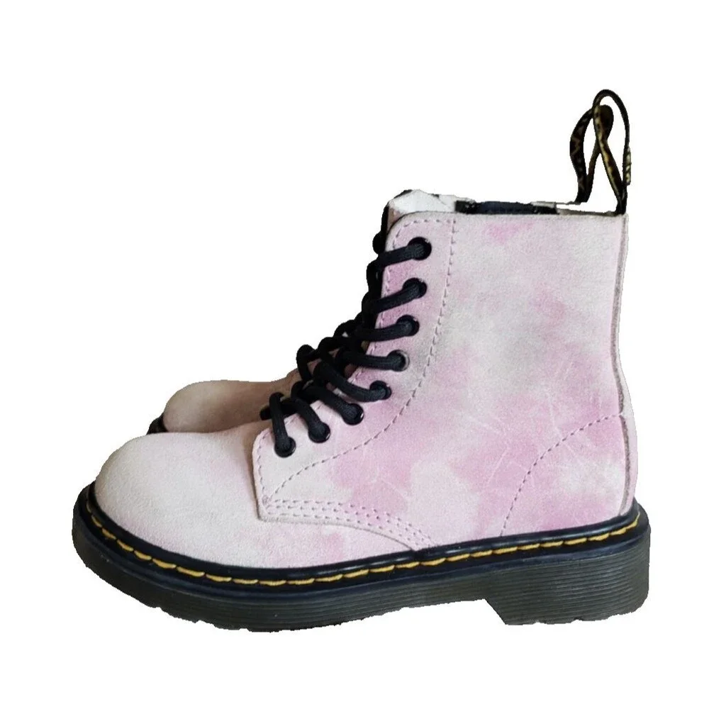 Dr. Martens 1460 Pascal J Boots Kids Size 12 Pink Suede Tie Dye Combat Zip Fairy